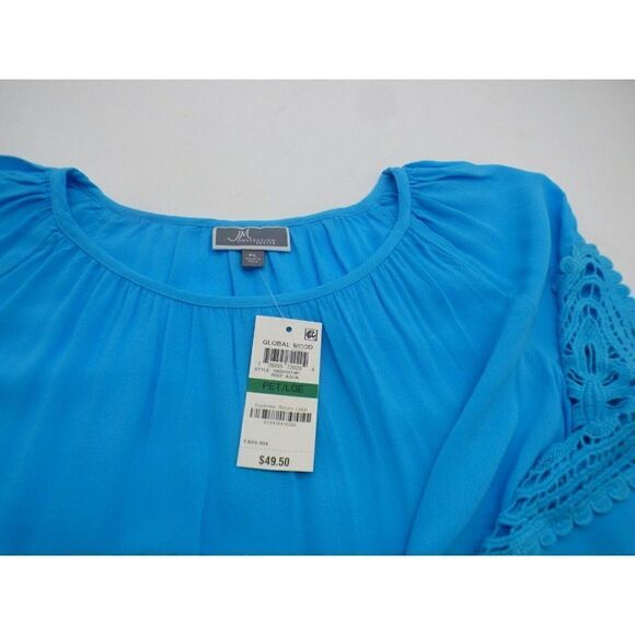 $49.50 JM Collection Petite Lace Embellished Tie-front Top, Large, Reef Aqua - Picture 6 of 12